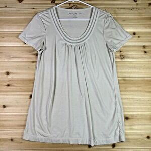 Eddie Bauer Blouse Womens Small White Eyelet Lined Round Neck Short Sleeve Shirt